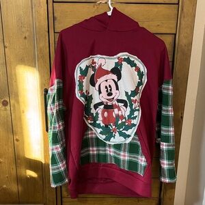 Disney Christmas Mickey Mouse Burgundy Plaid Hoodie Karisfashions upcycle